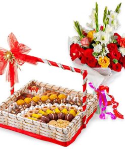 Beautiful Flowers & Assorted Mithai Basket
