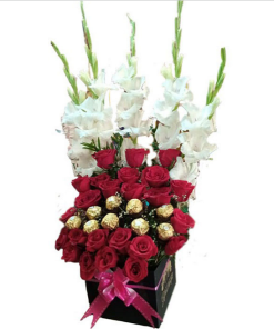 Red Roses with Glads & Choco