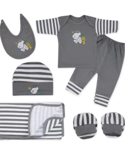 Baby Gift Set Suit Grey White Stripes 6Pcs