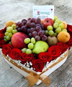 Heart-Shaped Fruit & Rose Basket